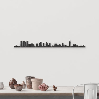 Silueta skyline de Ciudad de México en madera de abedul color negro para decoración mural.