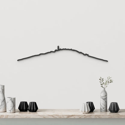 Silueta skyline de El Ballestar en madera negra con la Parroquia el Salvador.