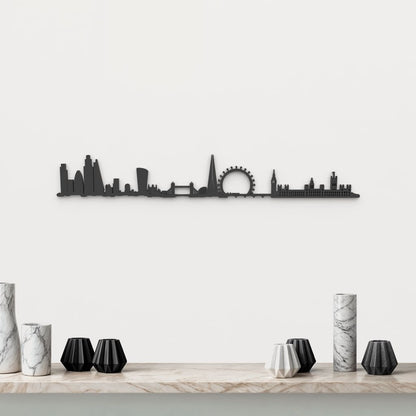 Silueta skyline de Londres en madera color negro para decoración mural.