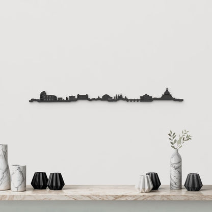 Silueta skyline de Roma en madera color negro para decoración mural.