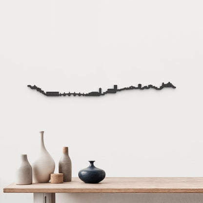 Silueta skyline de Soria en madera de abedul color negro para decoración mural.