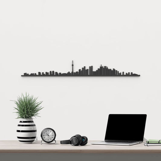 Silueta skyline de Toronto en madera de abedul color negro para decoración mural.