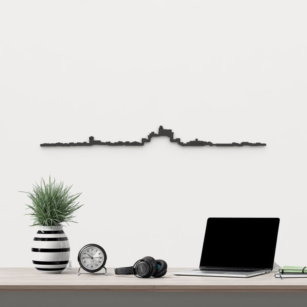 Silueta skyline de Turégano en madera de abedul color negro para decoración mural.