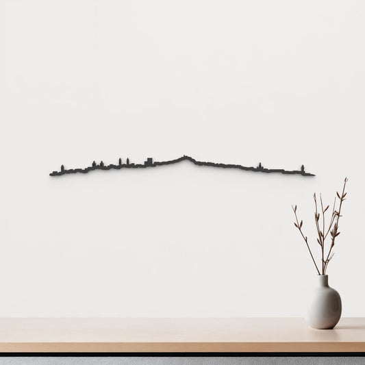 Silueta skyline de Vigo en madera de abedul color negro para decoración mural.