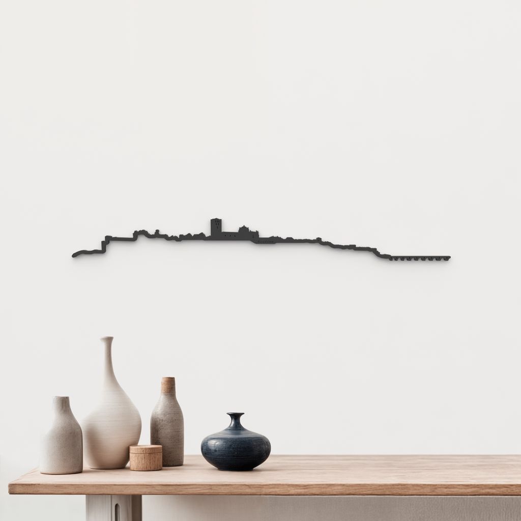 Silueta skyline de Zamora en madera de abedul color negro para decoración mural.