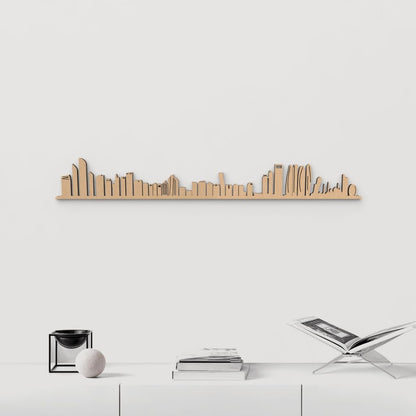 Skyline Abu Dabi de madera marrón para decoración de pared.