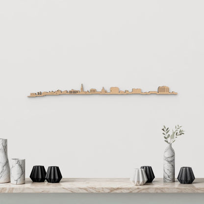 Skyline Alghero de madera marrón para decoración de pared.