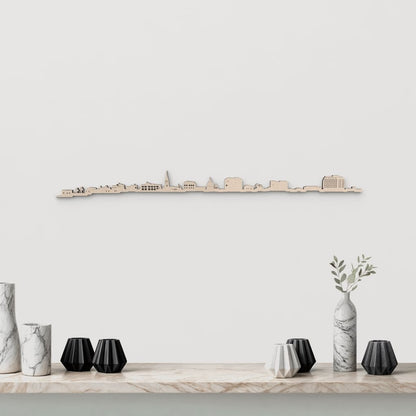 Skyline Alghero en madera natural para decoración mural.