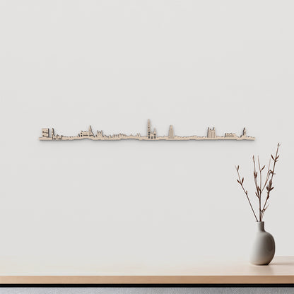 Skyline Antwerp en madera natural para decoración mural.