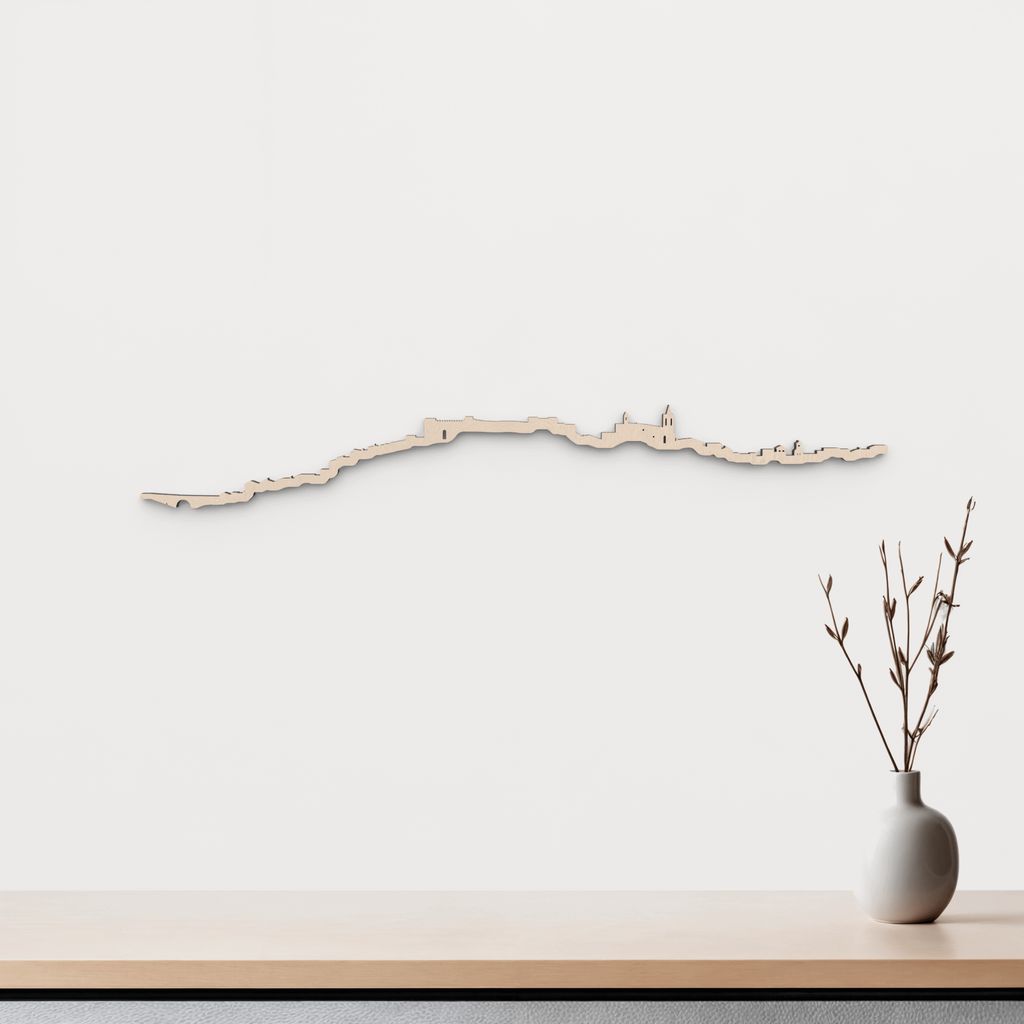 Silueta skyline de Aroche en madera de abedul natural para decoración mural.