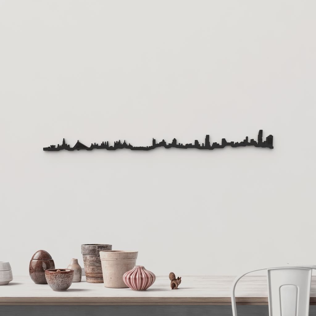 Skyline Bangkok de madera negra, silueta decorativa de pared.