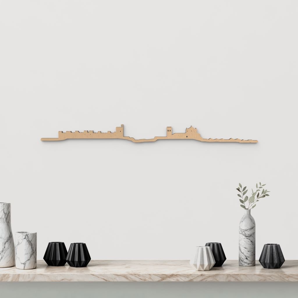 Skyline Banos de la Encina de madera marrón para decoración de pared.