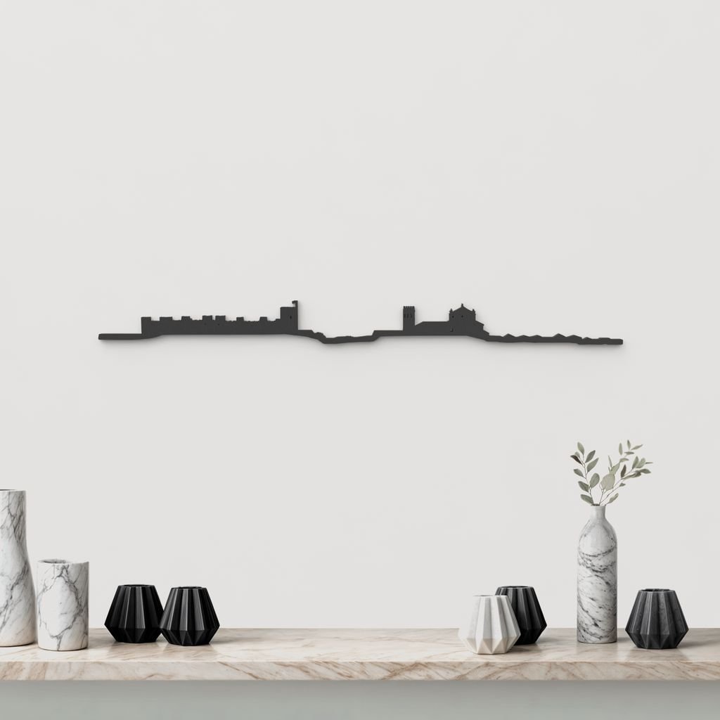 Skyline Banos de la Encina de madera negra, silueta decorativa de pared.