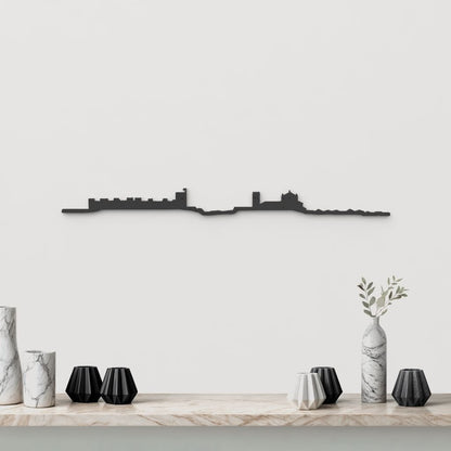Skyline Banos de la Encina de madera negra, silueta decorativa de pared.