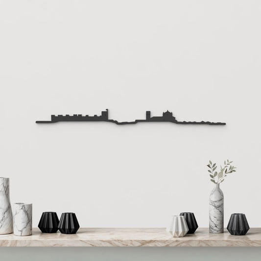 Skyline Banos de la Encina de madera negra, silueta decorativa de pared.