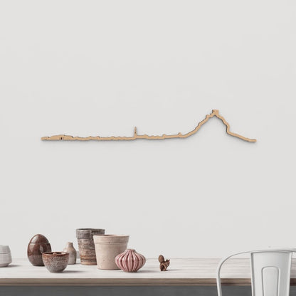 Skyline Belmez de madera marrón para decoración de pared.