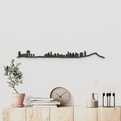 Skyline Benidorm de madera negra, silueta decorativa de pared.