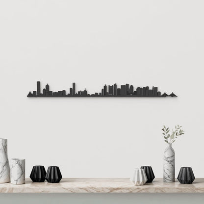 Skyline Boston de madera negra, silueta decorativa de pared.