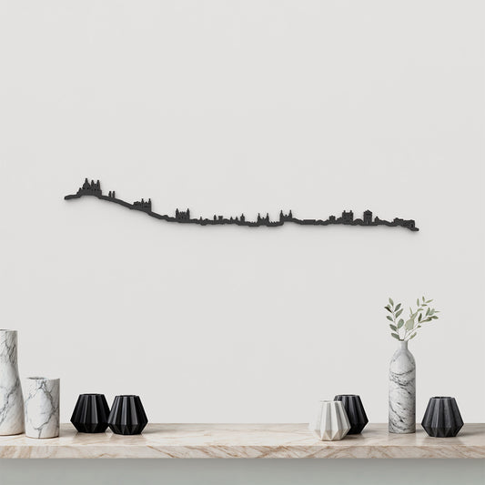 Skyline Braga de madera negra, silueta decorativa de pared.