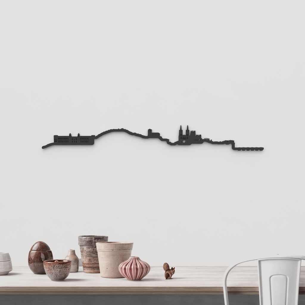Skyline Burgos de madera negra, silueta decorativa de pared.