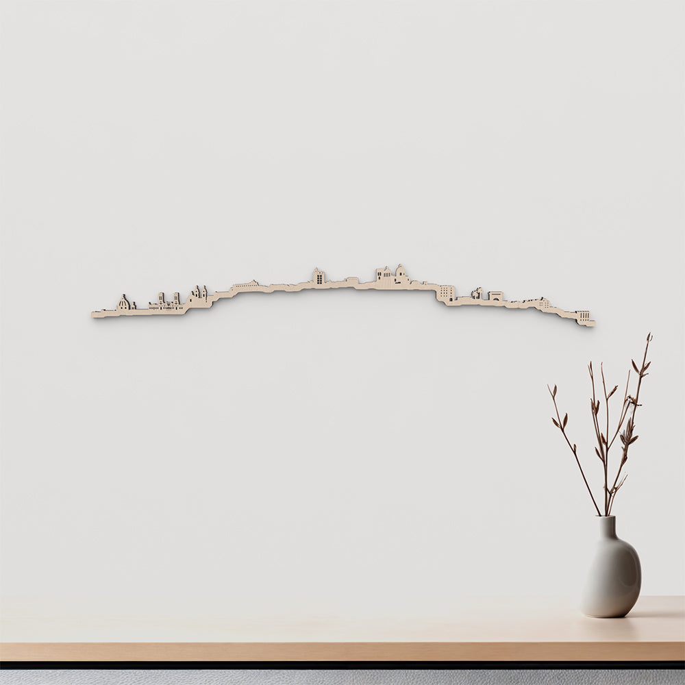 Skyline Cagliari en madera natural para decoración mural.