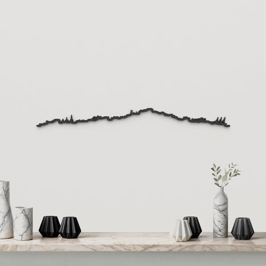 Skyline Cartagena de madera negra, silueta decorativa de pared.