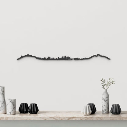 Skyline Ceuta de madera negra, silueta decorativa de pared.