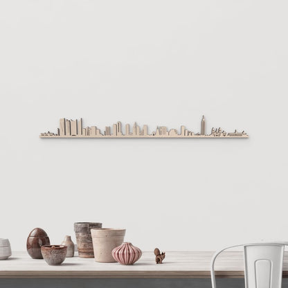 Silueta skyline de Ciudad de México en madera de abedul natural para decoración mural.