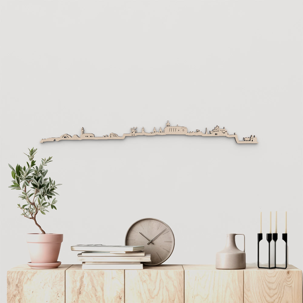 Skyline Ciutadella en madera natural para decoración mural.
