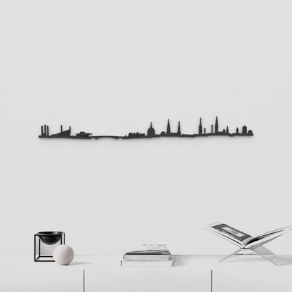 Skyline Copenhague de madera negra, silueta decorativa de pared.