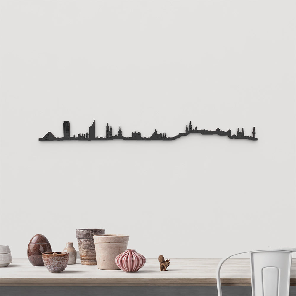 Skyline Cracovia de madera negra, silueta decorativa de pared.