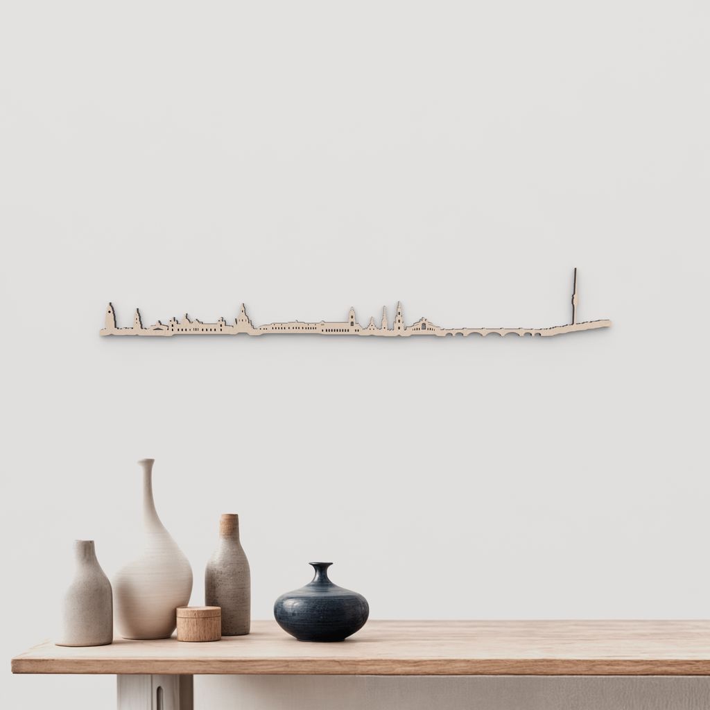 Skyline Dresden en madera natural para decoración mural.