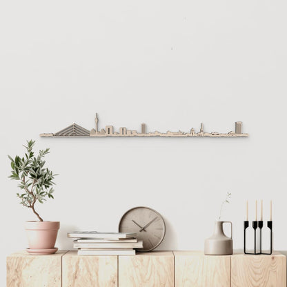 Skyline Düsseldorf en madera natural para decoración mural.