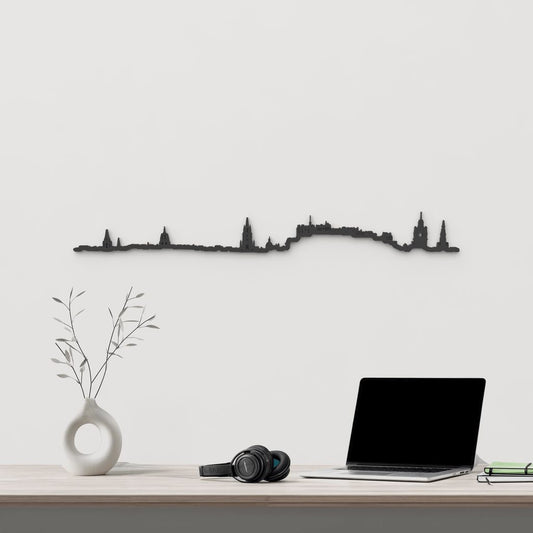 Skyline Edimburgo de madera negra, silueta decorativa de pared.