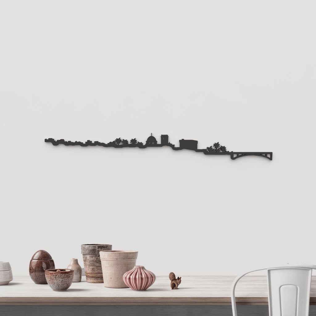 Skyline Elche de madera negra, silueta decorativa de pared.