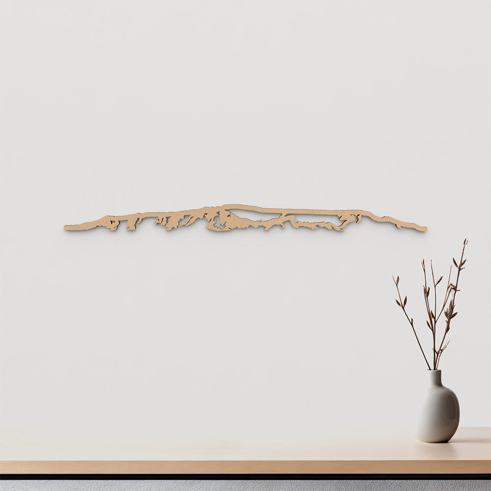 Skyline Esjan de madera marrón para decoración de pared.