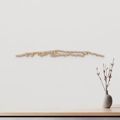 Skyline Esjan de madera marrón para decoración de pared.