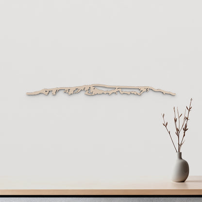 Skyline Esjan en madera natural para decoración mural.