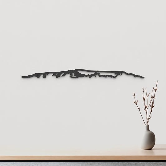 Skyline Esjan de madera negra, silueta decorativa de pared.