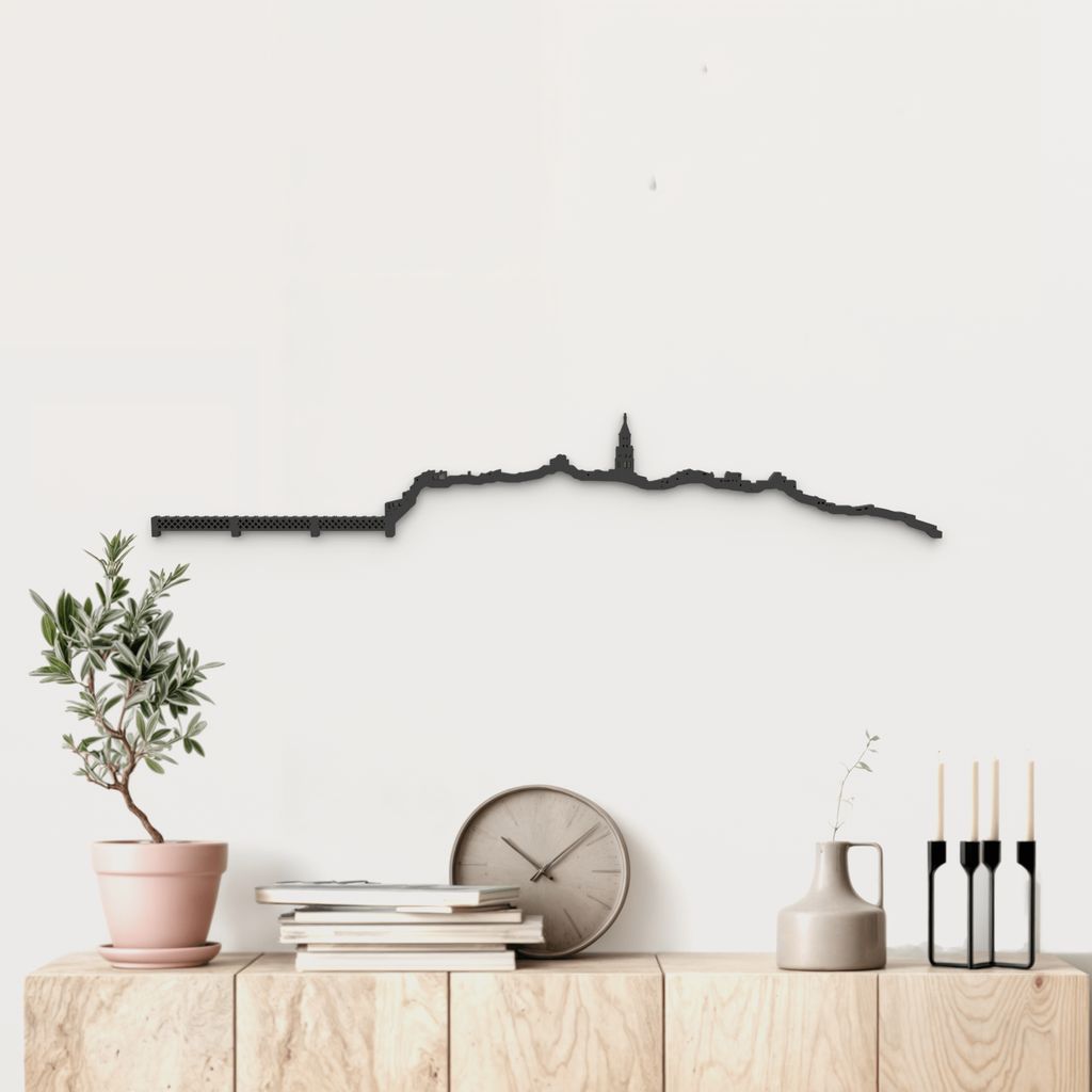 Skyline Fraga de madera negra, silueta decorativa de pared.