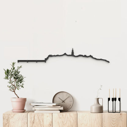 Skyline Fraga de madera negra, silueta decorativa de pared.