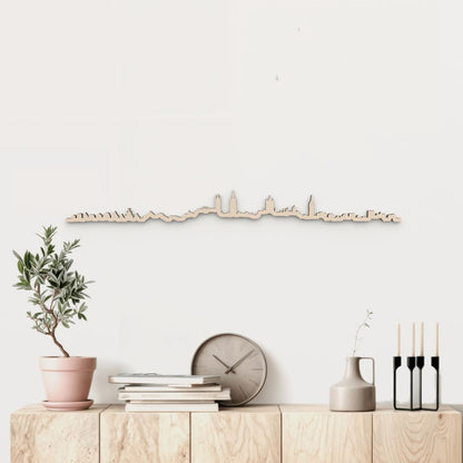 Skyline Gante en madera natural para decoración mural.