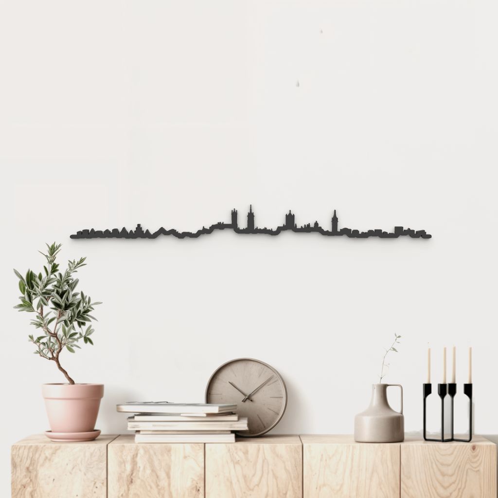 Skyline Gante de madera negra, silueta decorativa de pared.