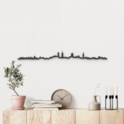 Skyline Gante de madera negra, silueta decorativa de pared.