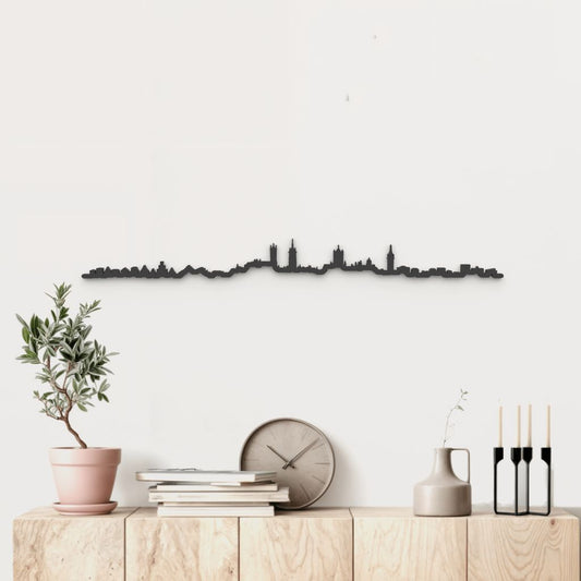 Skyline Gante de madera negra, silueta decorativa de pared.