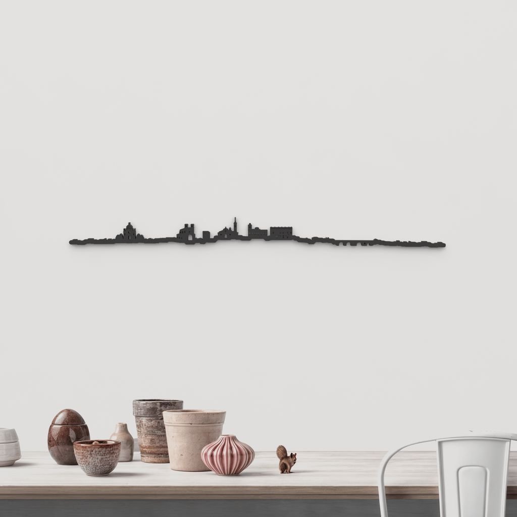 Skyline Guadalajara de madera negra, silueta decorativa de pared.