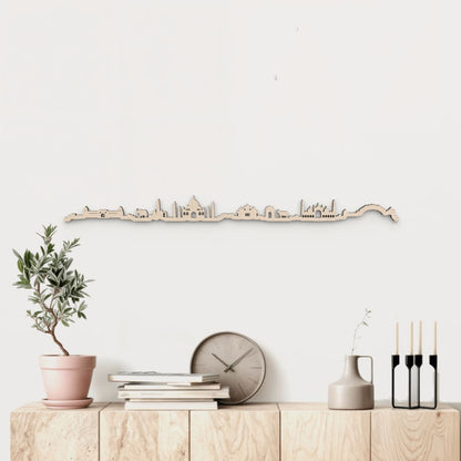 Skyline India en madera natural para decoración mural.