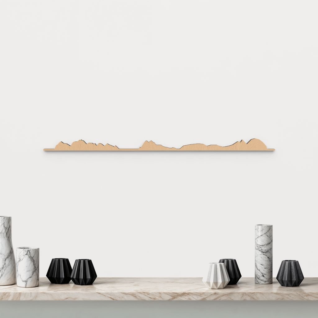 Skyline Islas Cíes de madera marrón para decoración de pared.