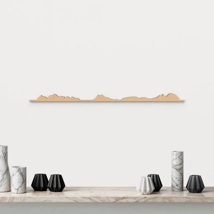 Skyline Islas Cíes de madera marrón para decoración de pared.