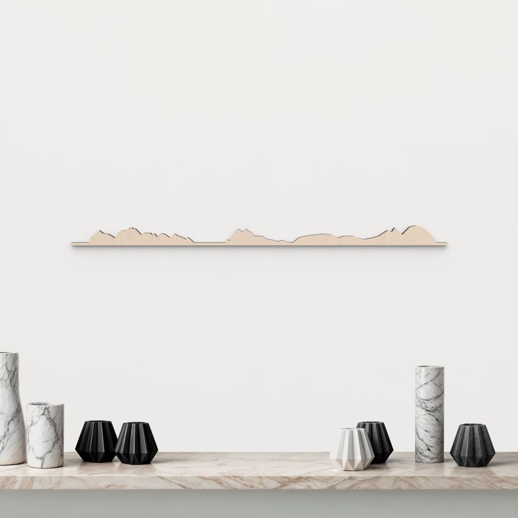 Skyline Islas Cíes en madera natural para decoración mural.